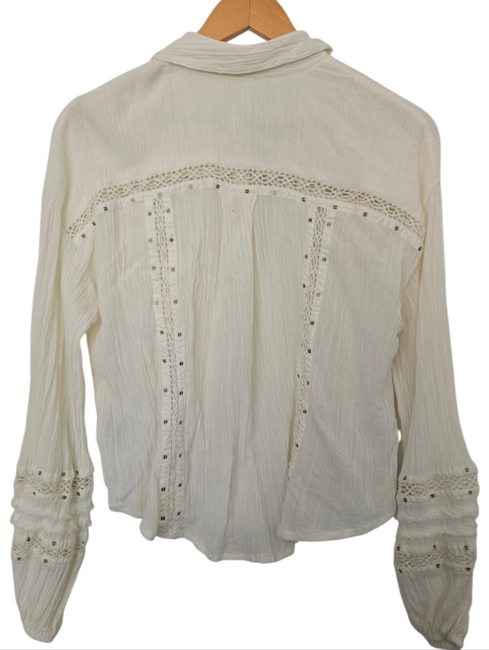 ✨ Free People Cream Boho Lace Detail Button Front Blouse ✨ - Picture 4 of 6